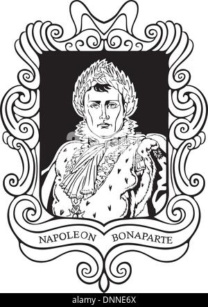 Portrait de Napoléon Bonaparte. Vector illustration noir et blanc portrait, réalisé en fonction en 1810. Illustration de Vecteur