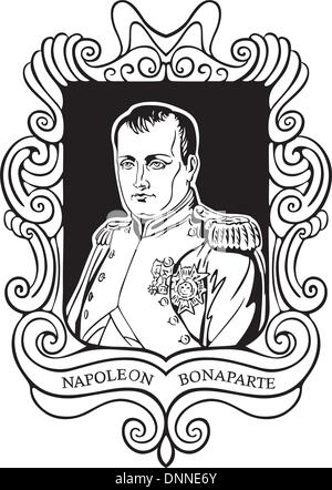 Portrait de Napoléon Bonaparte. Vector illustration noir et blanc portrait, réalisé en fonction en 1812. Illustration de Vecteur