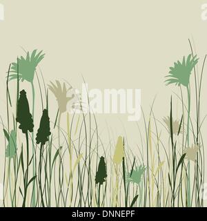 Silhouette fleurs et l'herbe dans le vert Illustration de Vecteur