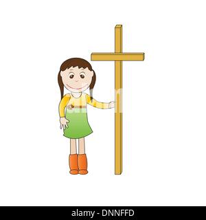 Smile girl cross hands hold Illustration de Vecteur