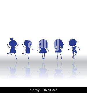 Silhouette et petits enfants jouer et danser Illustration de Vecteur