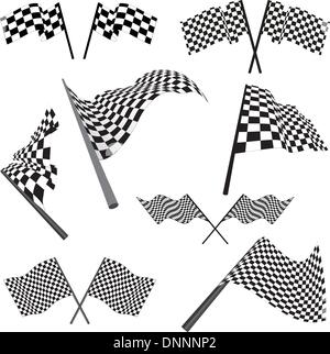 Ensemble de carreaux blancs et noirs drapeaux de course. Vector illustration. Illustration de Vecteur