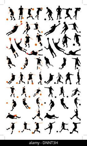 Jeu de soccer détail silhouettes. EPS entièrement modifiable 10 vector illustration. Illustration de Vecteur
