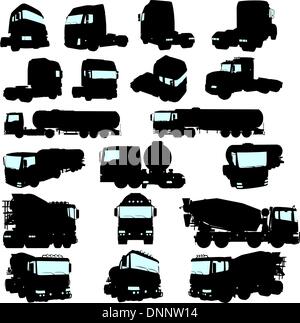 Grande collection de camions détails silhouette. Vector illustration. Illustration de Vecteur