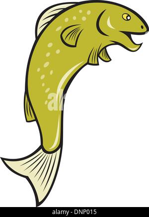 Illustration d'un chouette mouchetée poisson sautant sur fond blanc isolé. Illustration de Vecteur