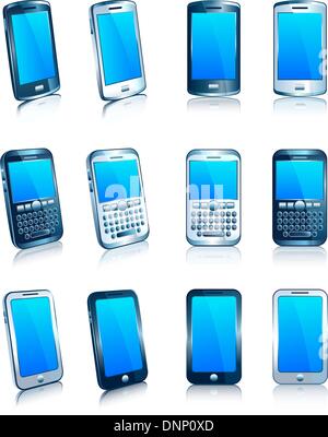 Téléphone mobile cellulaire moderne sur un fond blanc avec réflexion - Téléphone cellulaire téléphone cellulaire intelligent smartphone Android mobile Illustration de Vecteur
