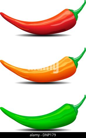 Trois Piments, Poivrons, illustration - Rouge, Vert et orange avec des ombres Piments Illustration de Vecteur