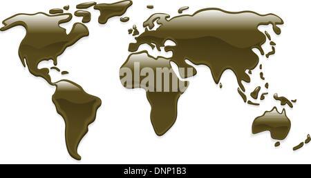 Une carte du monde avec des gouttelettes de pétrole brut formant les continents Illustration de Vecteur