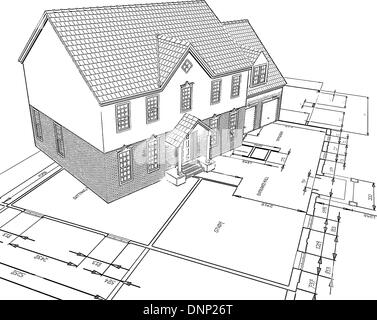 Illustration style esquissé d'une maison sur les plans Illustration de Vecteur