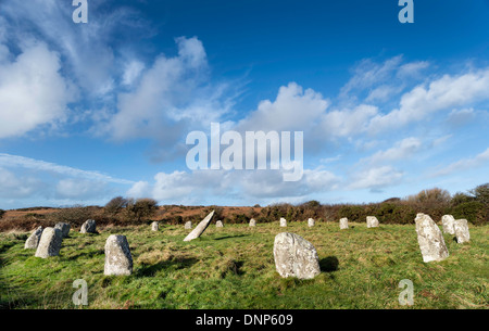 Le Boscawen-Un un cercle de pierre de l'âge du Bronze près de St Buryan dans Cornwall Banque D'Images