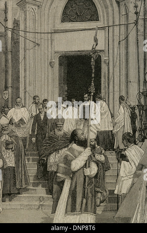 Charles Lavigerie (1825-1892). Missionnaire français et le cardinal. Le transport des reliques de Saint Louis. La gravure. Banque D'Images