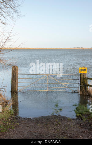 Cambridgeshire, Royaume-Uni. 06Th Jan, 2014. L'Ouse se lave à Sutton Gault sont inondés comme une combinaison de forte pluie et les hautes marées causer des inondations à travers le pays. Les terres agricoles entre deux rivières par l'homme, les anciens et les nouveaux niveaux d'exécution de Earith Bedford dans le Cambridgeshire à Denver en Norfolk, est conçu pour absorber les eaux de crue de la rivière Great Ouse afin de conserver la plus grande partie de l'East Anglia sèche. Les niveaux d'eau sont élevés et plus la pluie et le vent est à prévoir au cours des prochains jours. Credit : Julian Eales/Alamy Live News Banque D'Images