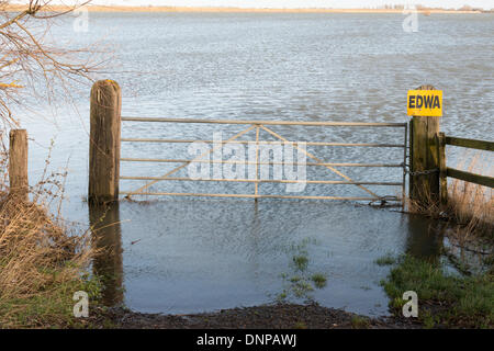 Cambridgeshire, Royaume-Uni. 06Th Jan, 2014. L'Ouse se lave à Sutton Gault sont inondés comme une combinaison de forte pluie et les hautes marées causer des inondations à travers le pays. Les terres agricoles entre deux rivières par l'homme, les anciens et les nouveaux niveaux d'exécution de Earith Bedford dans le Cambridgeshire à Denver en Norfolk, est conçu pour absorber les eaux de crue de la rivière Great Ouse afin de conserver la plus grande partie de l'East Anglia sèche. Les niveaux d'eau sont élevés et plus la pluie et le vent est à prévoir au cours des prochains jours. Credit : Julian Eales/Alamy Live News Banque D'Images