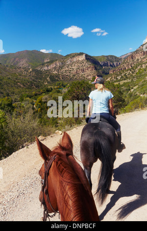 Aux Etats-Unis, l'ouest du Colorado, Woman riding horse Banque D'Images