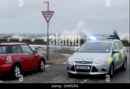 Ayr, Royaume-Uni. 3 janvier, 2013. Tempêtes lash la côte ouest de l'Ecosse à Ayr, Ayrshire du Sud. Credit : Maurice Morwood/Alamy Live News Banque D'Images