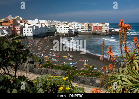 Playa del Jardin, Puerto de la Cruz, dans le nord de Tenerife, Espagne Banque D'Images