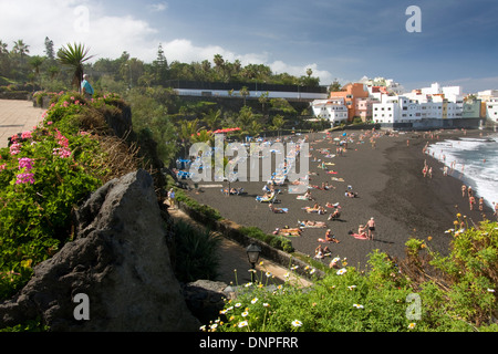 Playa del Jardin, Puerto de la Cruz, dans le nord de Tenerife, Espagne Banque D'Images