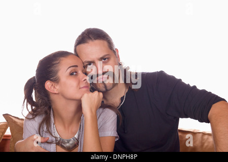 Drôle de couple pour rire avec fake moustache Banque D'Images