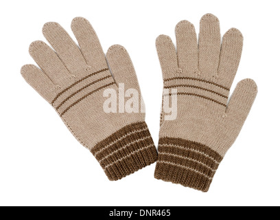 Paire de gants beige. Isoler sur blanc. Banque D'Images