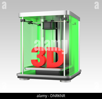 Personnel commercial imprimante 3D avec 3D du texte. Rendu 3D avec chemin de détourage. Banque D'Images