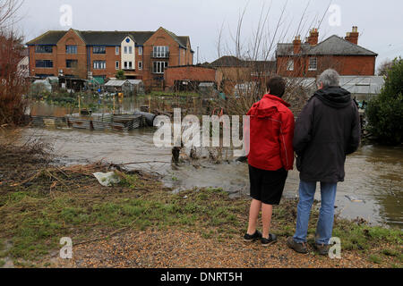 Godalming, UK. 5Th Jan, 2013. Jardins inondés à Godalming, Surrey ce matin, après la rivière Wey éclate ses banques de nouveau. Credit : Joanne Roberts/Alamy Live News Banque D'Images