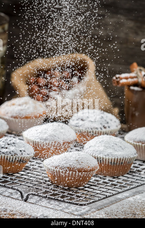 Muffins à la vanille décoré avec du sucre en poudre Banque D'Images