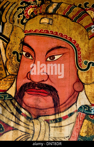 Image de Guan Yu sur une porte du temple à Bangok Banque D'Images