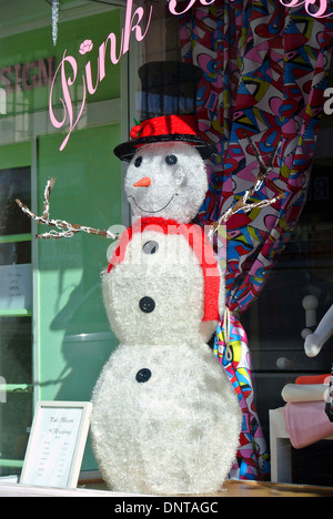 Bonhomme de neige avec top hat en vitrine Banque D'Images