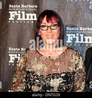 Santa Barbara, Californie, USA - 5 janvier 2014. Le tapis rouge pour les arrivées de Santa Barbara International Film Festival's Kirk Douglas Award for Excellence in film présenté à Forest Whitaker à un noir de gala tenu à la Bacara Resort & Spa. Photo : Lynda Weinman cofondateur de Lynda.com. Credit : Lisa Werner/Alamy Live News Banque D'Images