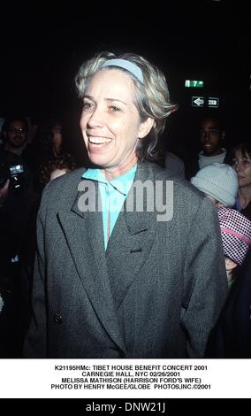 Le 26 février 2001 - K21195console HMc : TIBET HOUSE Concert-bénéfice 2001.Carnegie Hall, NYC 02/26/2001.MELISSA MATHISON (HARRISON FORD'S WIFE). HENRY McGEE/(2001 Image : © Crédit Photos Globe/ZUMAPRESS.com) Banque D'Images