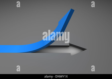 Flèche bleue pointant vers le haut à partir de la surface grise Banque D'Images