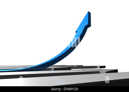 Flèche bleue pointant vers le haut à partir de la surface grise Banque D'Images