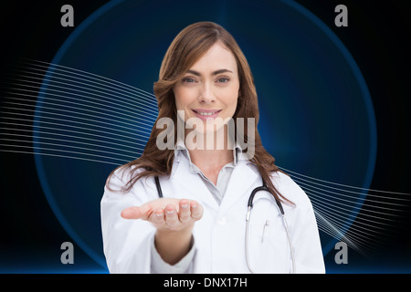 Image composite de portrait of female nurse holding out ouvrir palm Banque D'Images