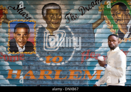 New York USA Manhattan Liberty de l'été tourisme assez nice Graffiti incons icône Obama Martin Luther King Luther King noir de Harlem Banque D'Images