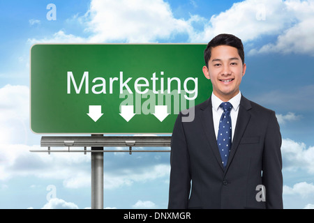 Image composite de panneau indiquant la direction marketing Banque D'Images