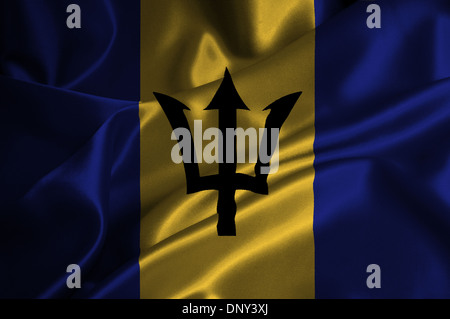 La Barbade drapeau sur la finition satinée. Banque D'Images