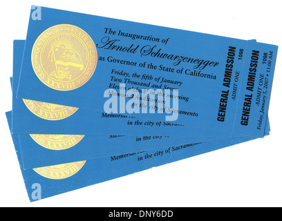 Quatre billets pour l'Inauguration du gouverneur de la Californie Arnold Schwarzenegger, le 5 janvier 2007 Banque D'Images