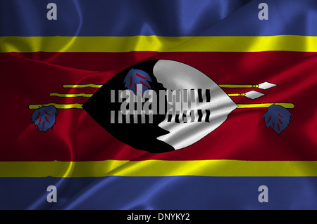 Swaziland drapeau sur la finition satinée. Banque D'Images