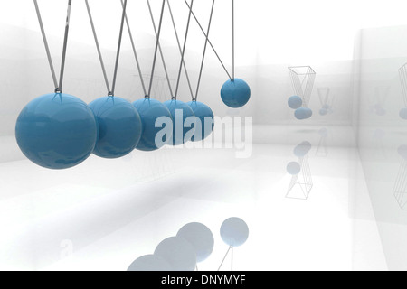 Blue newtons cradle Banque D'Images