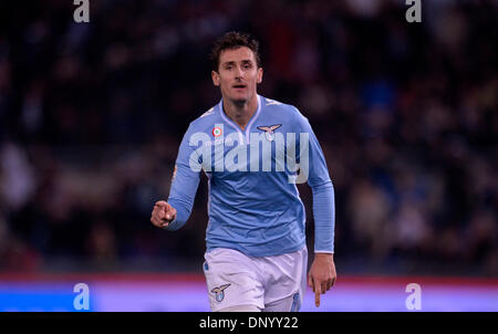 Rome, Italie. 6 janvier, 2014. Miroslav Klose du Latium célèbre au cours de la Serie A italienne match de football contre l'Inter Milan à Rome, Italie, Jan 6, 2014. Lazio a gagné 1-0. Credit : Alberto Lingria/Xinhua/Alamy Live News Banque D'Images