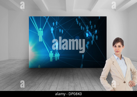 Composite image of businesswoman with suitcase Banque D'Images