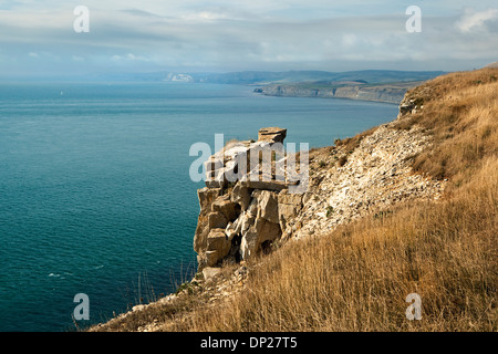 Une vue de St Aldhelm's Head dans le long de la recherche Purbeck Côte Jurassique dans le Dorset UK vers la baie de Kimmeridge. Banque D'Images