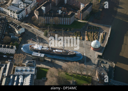 Le Cutty Sark à Greenwich, vu de l'air. Banque D'Images