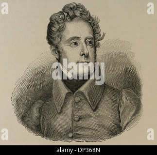 Alphonse de Lamartine (1790-1869). L'écrivain romantique et homme politique français. Gravure en notre siècle, 1883. Banque D'Images