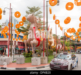 Année du cheval, des décorations du Nouvel An chinois dans Chinatown, Singapour Banque D'Images