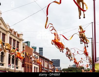 Année du cheval, des décorations du Nouvel An chinois dans Chinatown, Singapour Banque D'Images