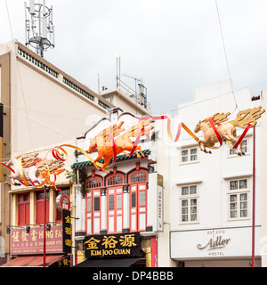 Année du cheval, des décorations du Nouvel An chinois dans Chinatown, Singapour Banque D'Images