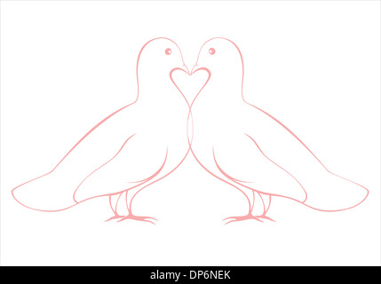 Paire de colombes dans l'amour avec une illustration du symbole du cœur, la Saint Valentin ou un mariage conception de cartes Banque D'Images