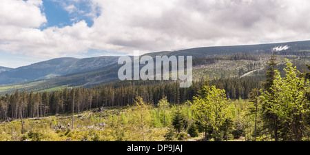 Vue panoramique des montagnes de Karkonosze avec le plus haut sommet de Sniezka, Pologne Banque D'Images