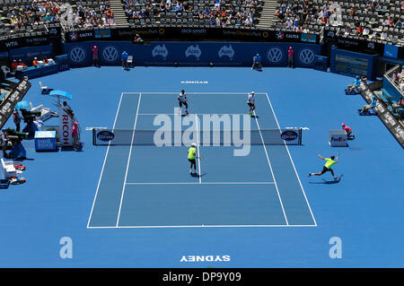 Sydney, Australie. 10 janvier, 2014. Action de la mens match de double au tournoi de tennis de Sydney International Apia , série ouverte, au centre de tennis du Parc olympique de Sydney, Homebush : © Action Plus de Sports/Alamy Live News Banque D'Images